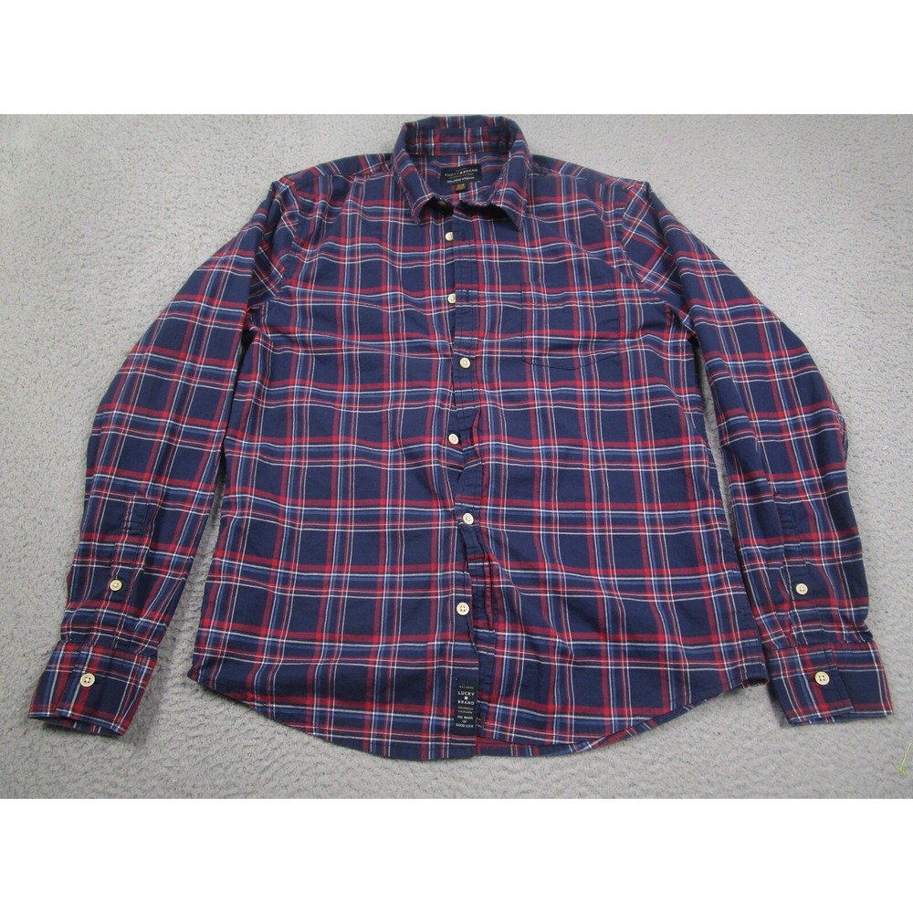 Lucky Brand Shirt Mens Medium Blue‎ Plaid Saturday Stretch Long Sleeve